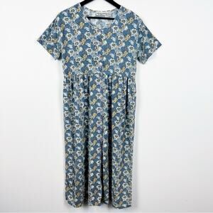 Vintage Cool Blues Floral Midi Dress Size Large